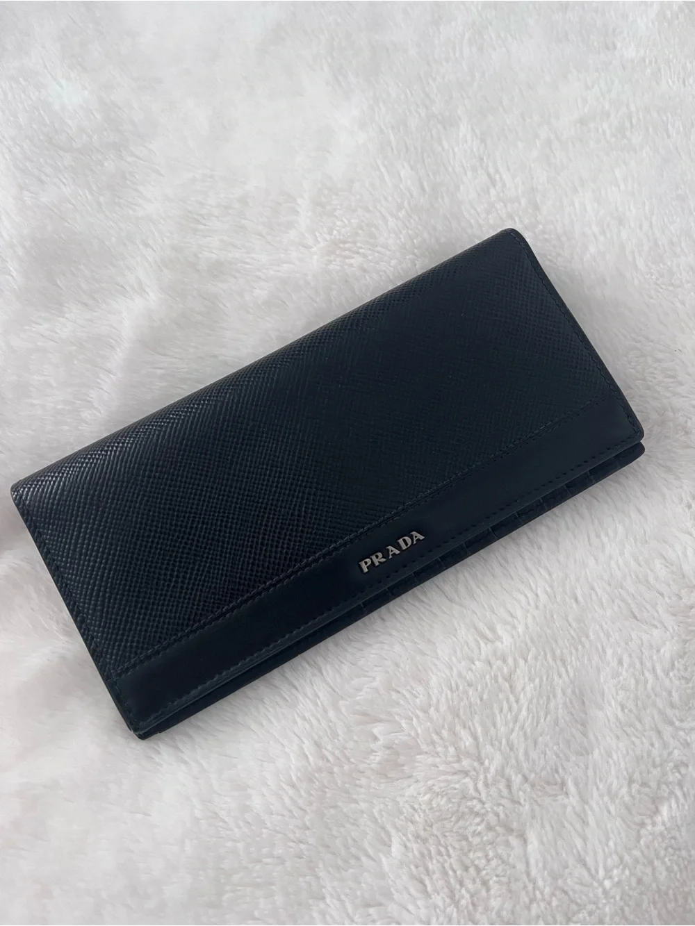 PRADA Black Saffiano Leather Long Wallet